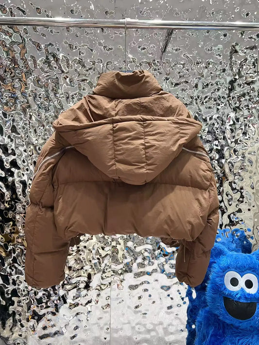 Winter 2025 New Hooded Turn-Down Collar Cotton Coat for Women: Cropped Long-Sleeve Puffer Jacket in Casual Warm Style