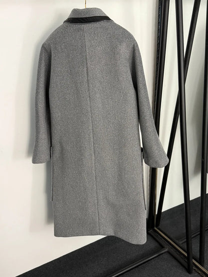 Woolen coat 25 autumn and winter new loose slim casual large pocket lapel long sleeve mid-length coat