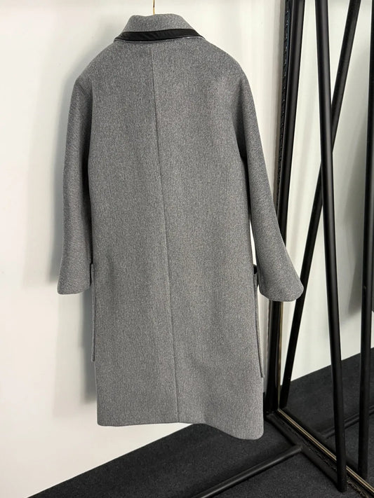 Woolen coat 25 autumn and winter new loose slim casual large pocket lapel long sleeve mid-length coat