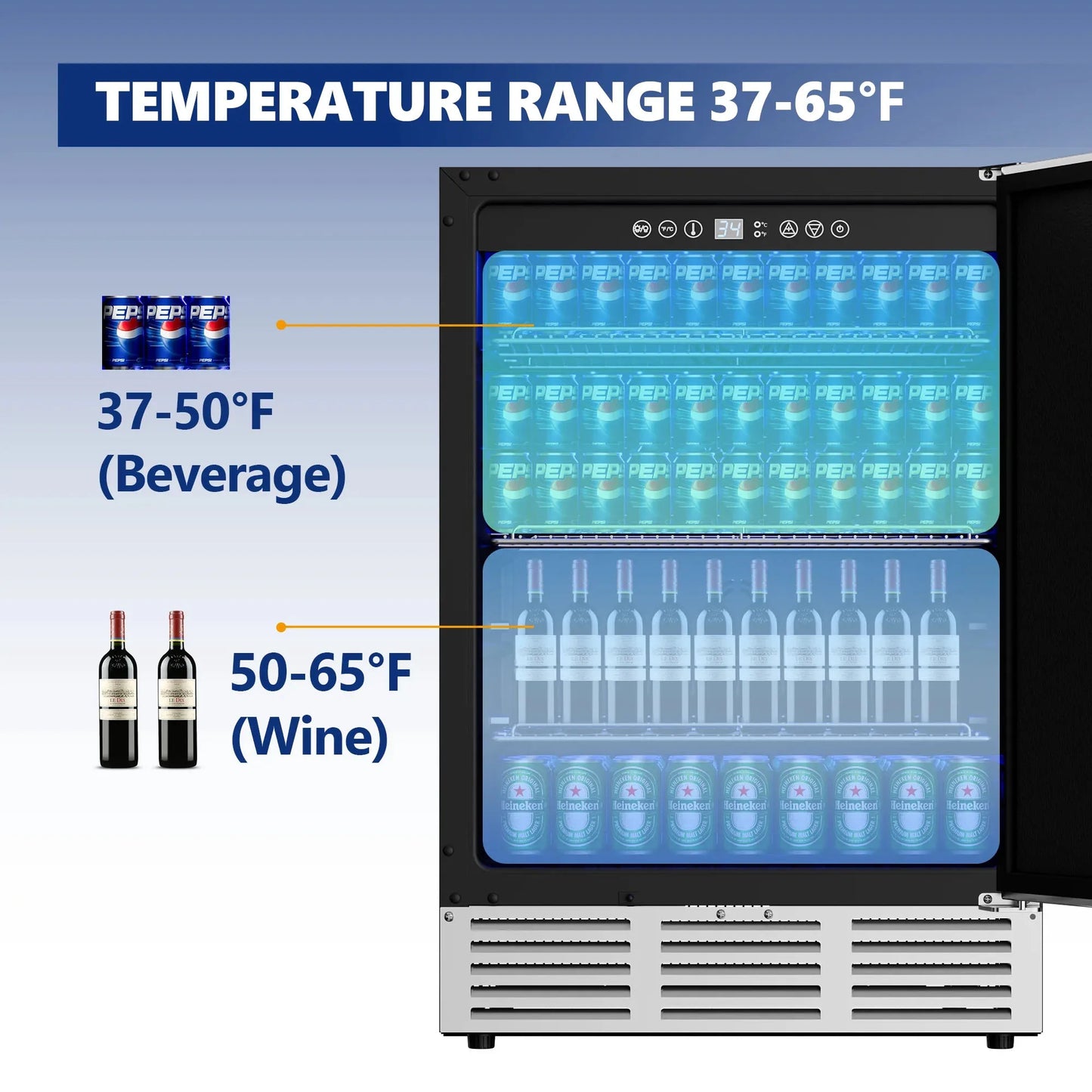 SIMZLIFE 4.8 Cu.ft. Undercounter Freestanding Stainless Steel Door Beverage Refrigerator, 23.4 in W, 34.25 in H