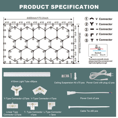 Hexagon Led Garage Lights with Frame 14 Hex Grid 720W 108000 LM Super Bright Led Garage Ceiling Lights 6500K Hex Led Lights