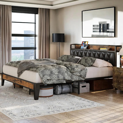 ANCTOR Bed Frames, Twin Queen CaliforniaKing Size Storage Headboard Outlets Easy Install Sturdy Stable, No Noise No Box Springs