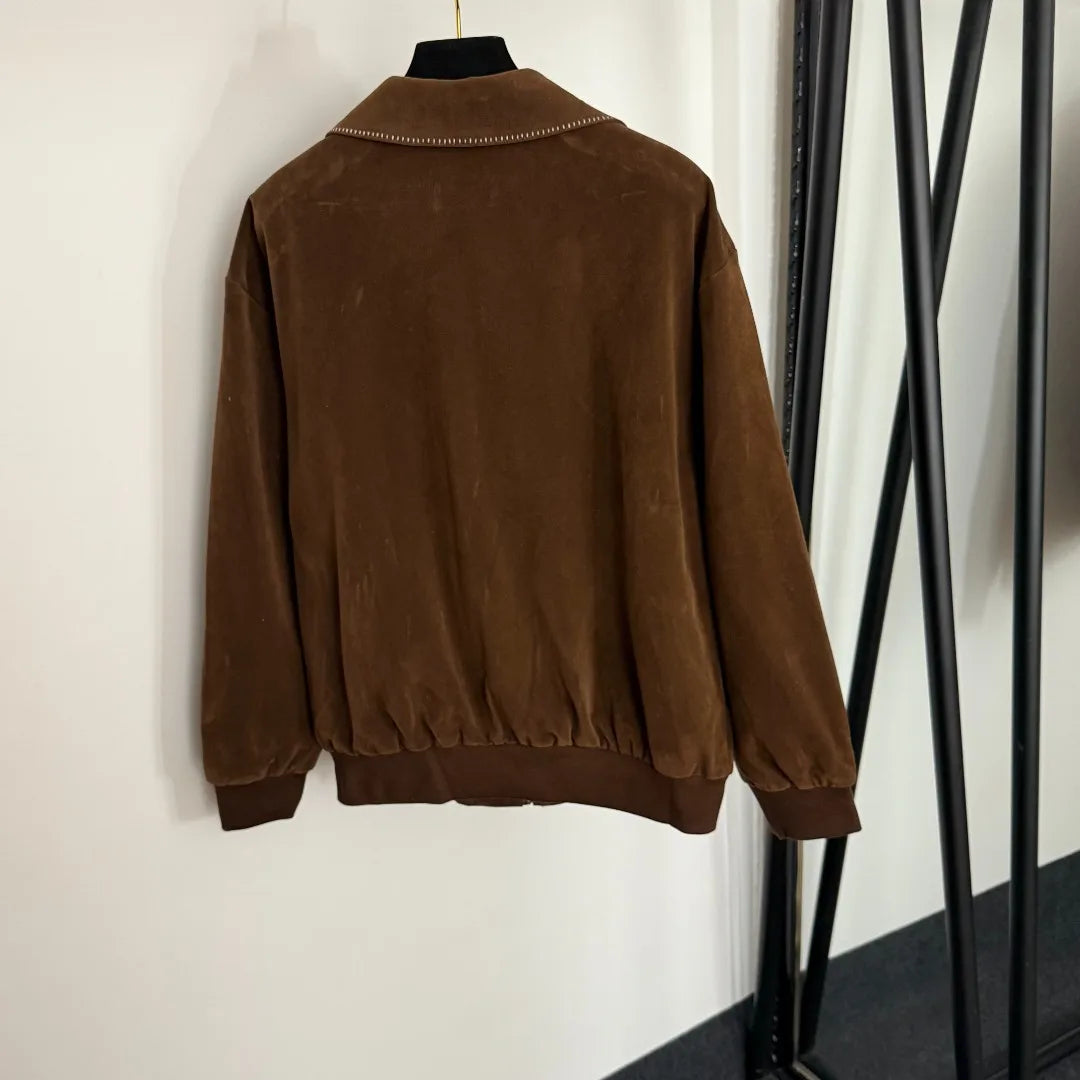 2025 Spring/Summer Women's Leather Embroidered Blazer with Loose and Comfortable Letter Embroidery and Versatile Collar