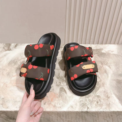 2025 Latest Explosive Cherry Pattern Series Women's Slippers and Sandals Velcro Four Colors