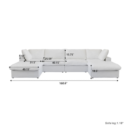 Modular Convertible Cloud Couch 6-Seats U-Shaped Couches Comfy Down Filled Sectional Sofa With Ottomans Removable Cushion Covers