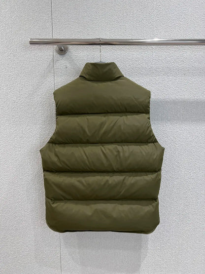 2025 Military Green Puffer Vest Women's Down Featherless Winter Warm Sleeveless Jacket Outdoor Layering Piece