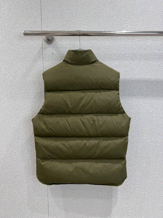 2025 Military Green Puffer Vest Women's Down Featherless Winter Warm Sleeveless Jacket Outdoor Layering Piece