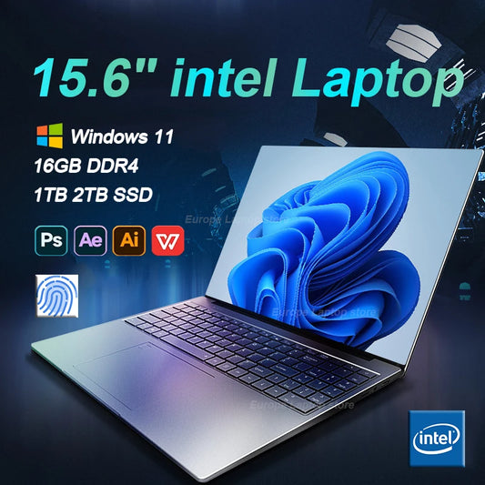 Intel Notebook PC Gamer 15.6" Ultra Slim Laptop Intel Celeron N4000 16GB RAM 1TB 2TB SSD Office Study Computer PC Windows 11 Pro