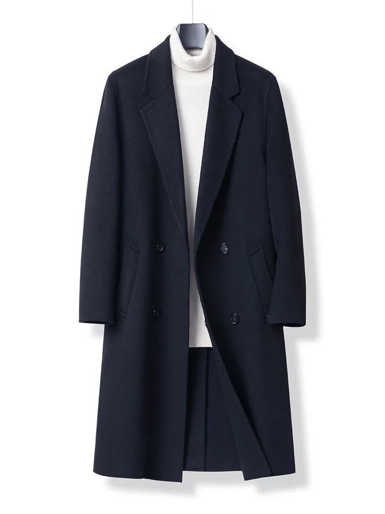 Double-sided wool coat with down-filled inner lining and woolen fabric, casual style coat