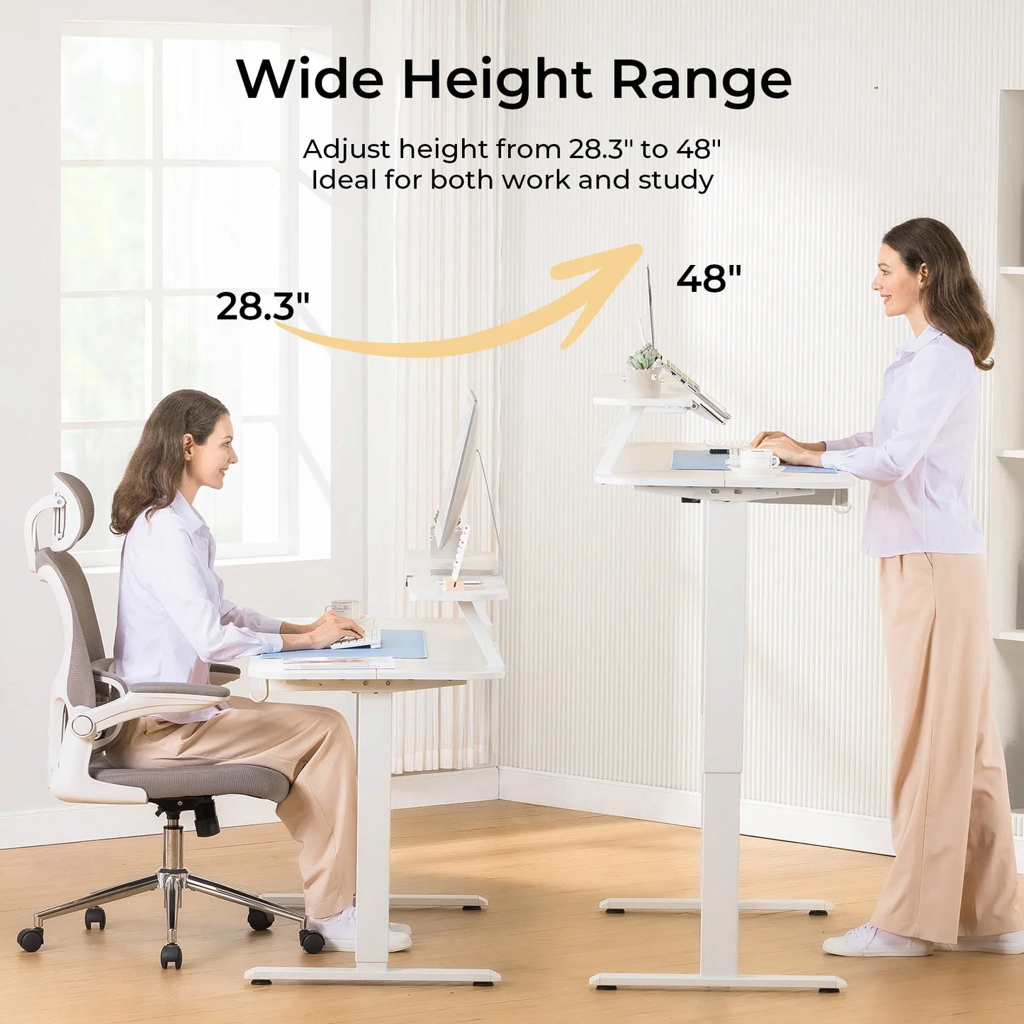 Electric Standing Desk with Drawers, Sit Stand up Desk, Height Adjustable Ergonomic Home Office Computer Desk
