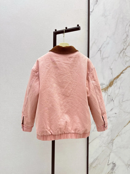 Jacket 25 autumn and winter women's new European and American casual loose contrast lapel splicing corduroy warm cotton coat