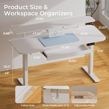 Electric Standing Desk with Drawers, Sit Stand up Desk, Height Adjustable Ergonomic Home Office Computer Desk