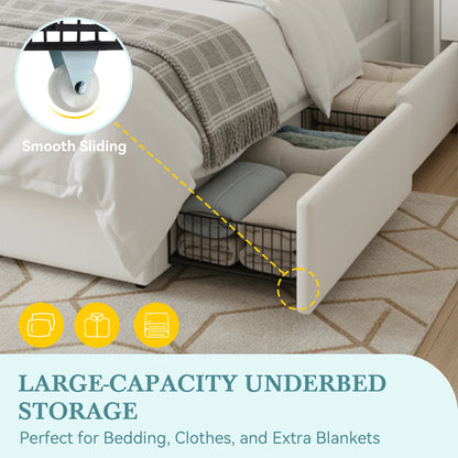 HOOMIC Full/Queen/King Velvet Storage Bed Frame with Adjustable Vertical Channel Headboard,4 Large Drawers, No Box Spring Needed