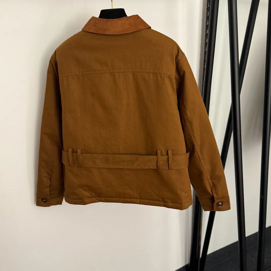 2025 Winter New Fashion Ladies Belt Waist Corduroy Lapel Long Sleeve Clip Cotton Trench Coat Cotton Jacket