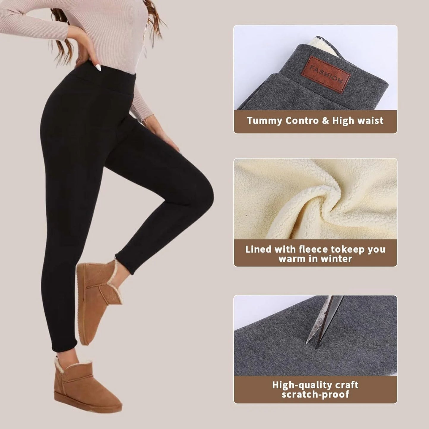 2 Pack Winter Sport Leggings High waist Thick Wool Pants,Warm Velvet Thick Thermal Pants Fleece Legging Winter Clothes Women