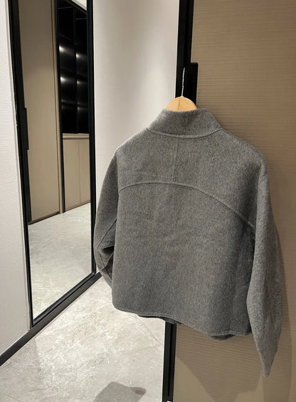 New Winter 2025 Lapel Zipper Cashmere Coat Short Jacket With Bag Included
