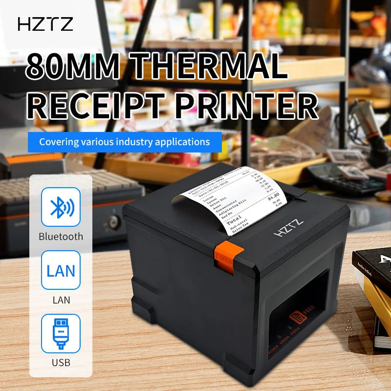 HZTZ 80mm Thermal Receipt Printer HZ-8360 Automatic Cutter Restaurant Kitchen POS Printer USB LAN Bluetooth