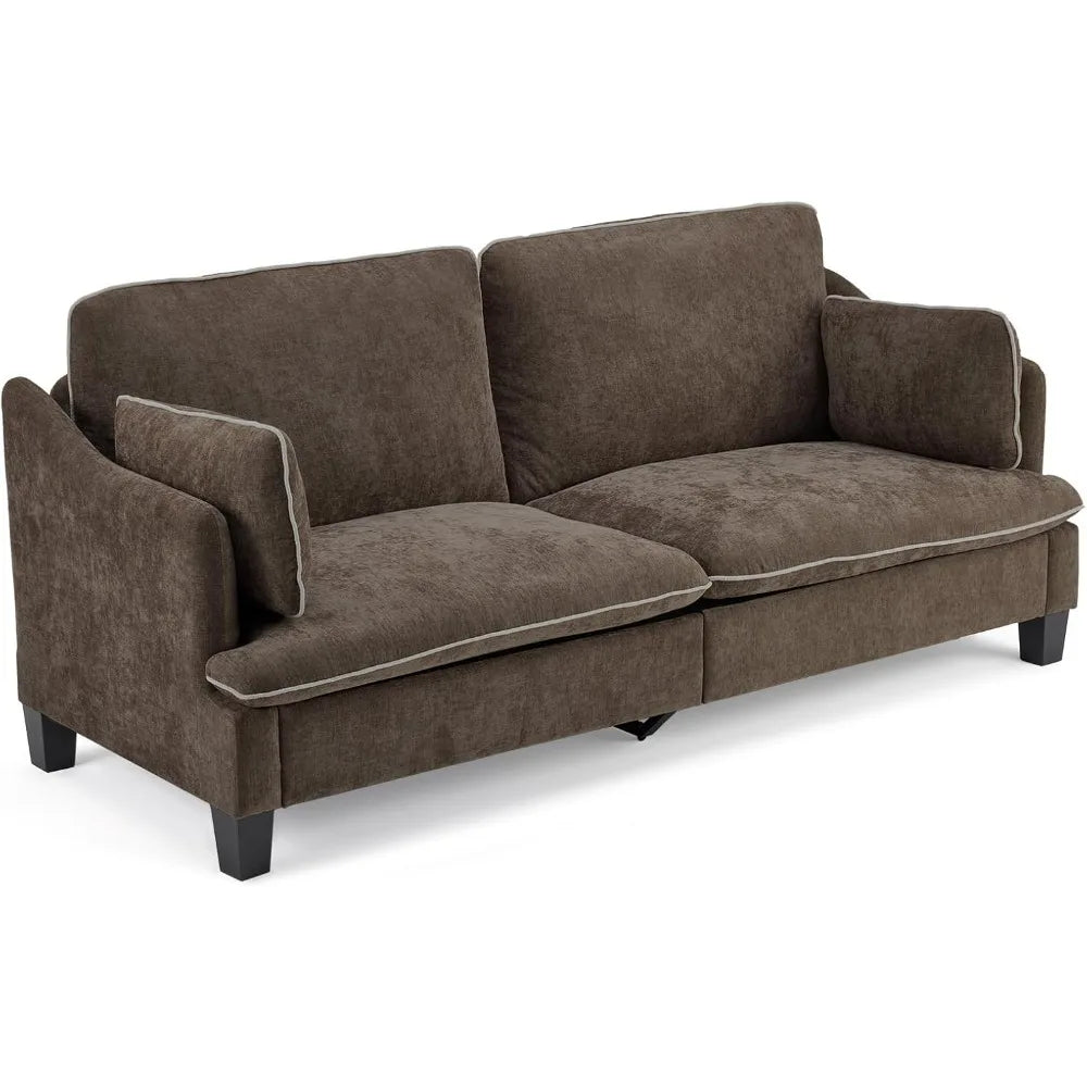 84" Modern Sofa Couch, Linen Velvet 2-Seater Loveseat with Piped Cushions, Removable Cover & 2 Throw Pillows, Upholstered Couche
