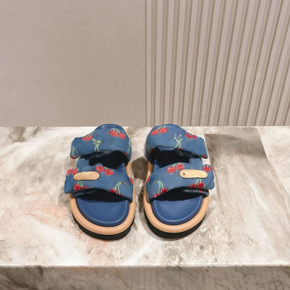 2025 Latest Explosive Cherry Pattern Series Women's Slippers and Sandals Velcro Four Colors