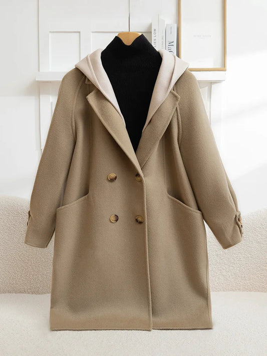 Cashmere coat made of pure wool, Korean style, long women's mid-length double-sided non-stretch fabric, loose fit
