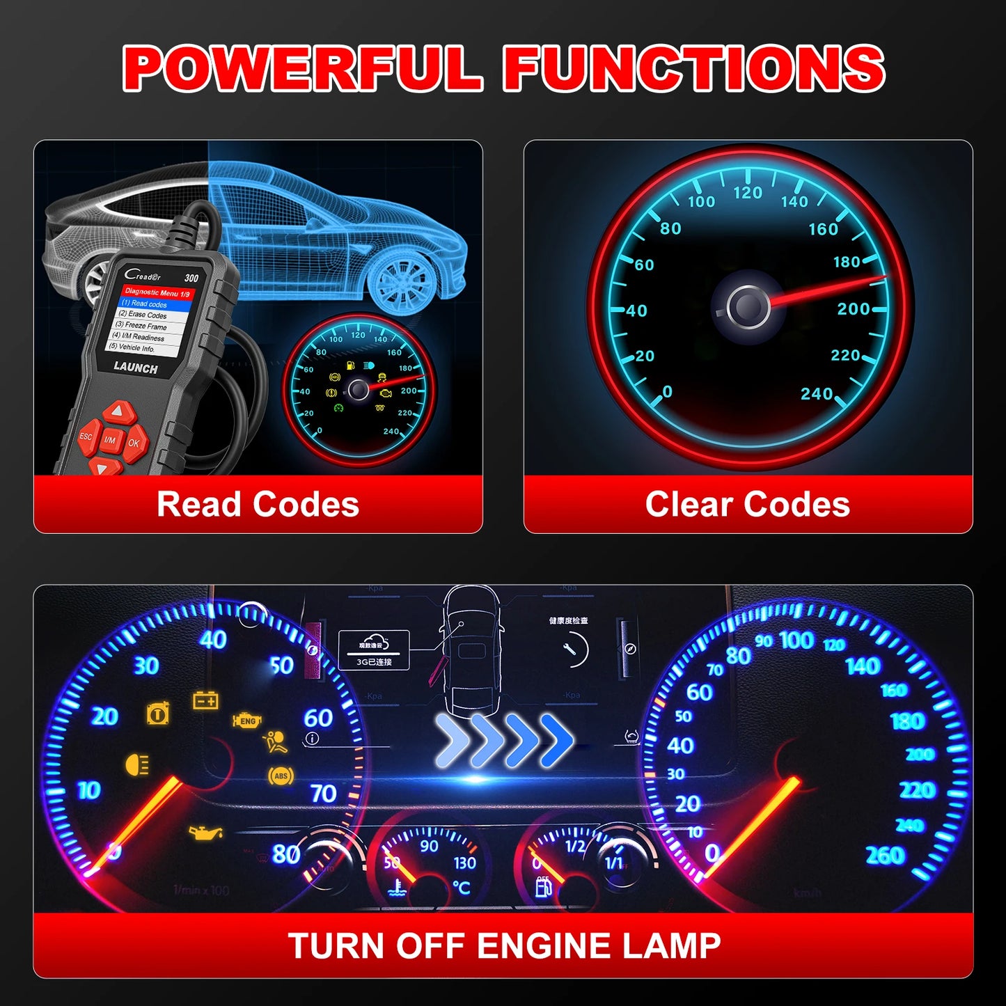 LAUNCH X431 CR300 OBD2 SCANNER CAN Auto Code Reader Diagnostic Tools I/M Engine Battery Tester Lifetime Free Update