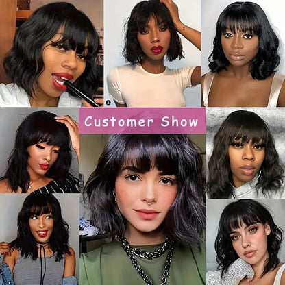 3X1 Middle Part Lace Wig Bob Wigs 200% Density Body Wave Wig With Bangs Brazilian Virgin Human Hair Short Bob Human Hair Wigs