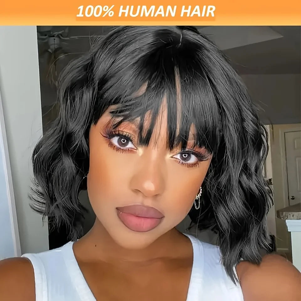 3X1 Middle Part Lace Wig Bob Wigs 200% Density Body Wave Wig With Bangs Brazilian Virgin Human Hair Short Bob Human Hair Wigs