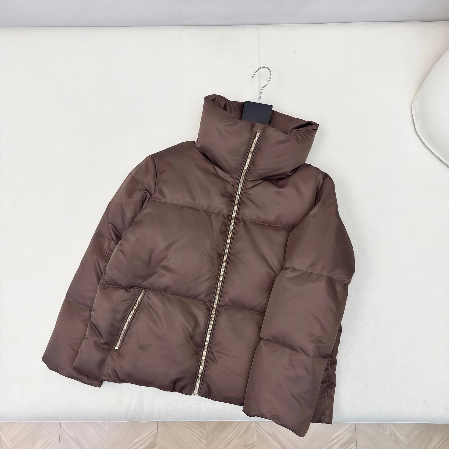 2025 New Arrivals Autumn and Winter Latest Stand-up Collar Puffer Jacket Three-dimensional Cut, H-Shaped, White Goose Down Nylon