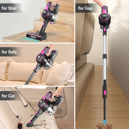 INSE N5T Cordless Vacuum Cleaner, 25Kpa 1.2L Large Dustbin, 6 in 1 Handheld Vacuum for Household Cleaning