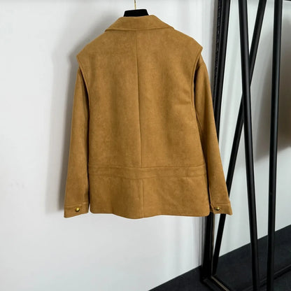 Suit jacket 25 new autumn and winter embroidery patch four pockets deerskin long-sleeved jacket short jacket