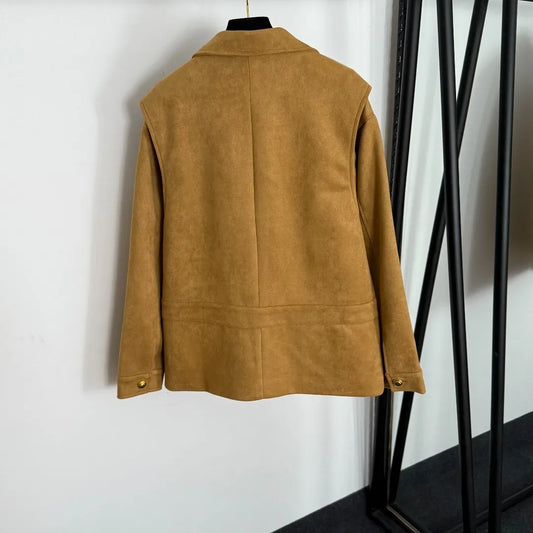 Suit jacket 25 new autumn and winter embroidery patch four pockets deerskin long-sleeved jacket short jacket