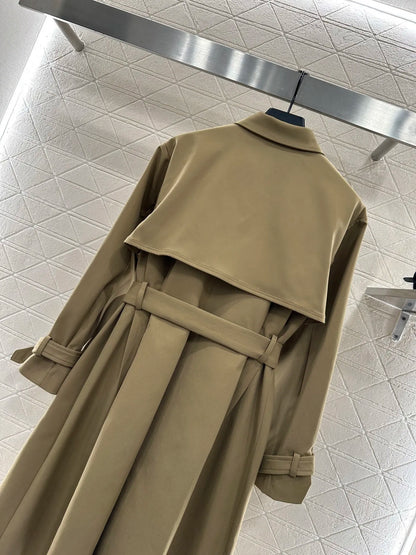 New early autumn women's European and American hooded hem flower bud lapel belt mid-length windbreaker British style long coat