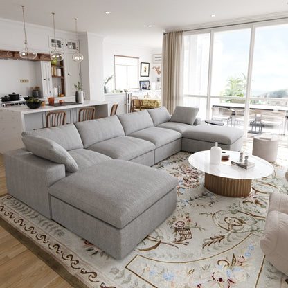 Modular Convertible Cloud Couch 6-Seats U-Shaped Couches Comfy Down Filled Sectional Sofa With Ottomans Removable Cushion Covers
