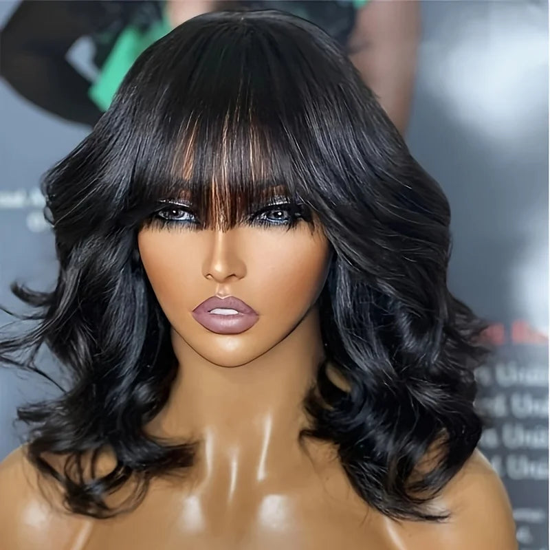 3X1 Middle Part Lace Wig Bob Wigs 200% Density Body Wave Wig With Bangs Brazilian Virgin Human Hair Short Bob Human Hair Wigs