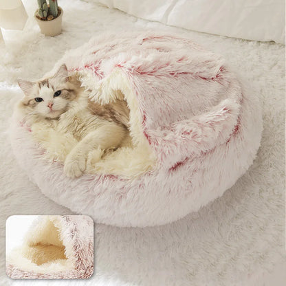 Plush Cat Bed Warm Soft Bed for Cats Small Dogs Round Pet Nest House With Lid Kitten Cave Puppy Kennel Cushion Cat Accessories