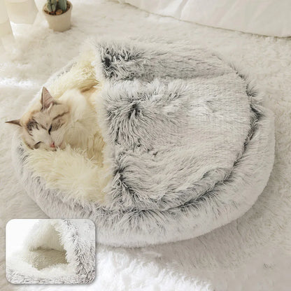Plush Cat Bed Warm Soft Bed for Cats Small Dogs Round Pet Nest House With Lid Kitten Cave Puppy Kennel Cushion Cat Accessories