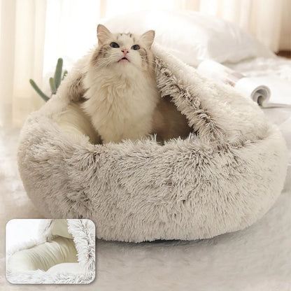 Plush Cat Bed Warm Soft Bed for Cats Small Dogs Round Pet Nest House With Lid Kitten Cave Puppy Kennel Cushion Cat Accessories