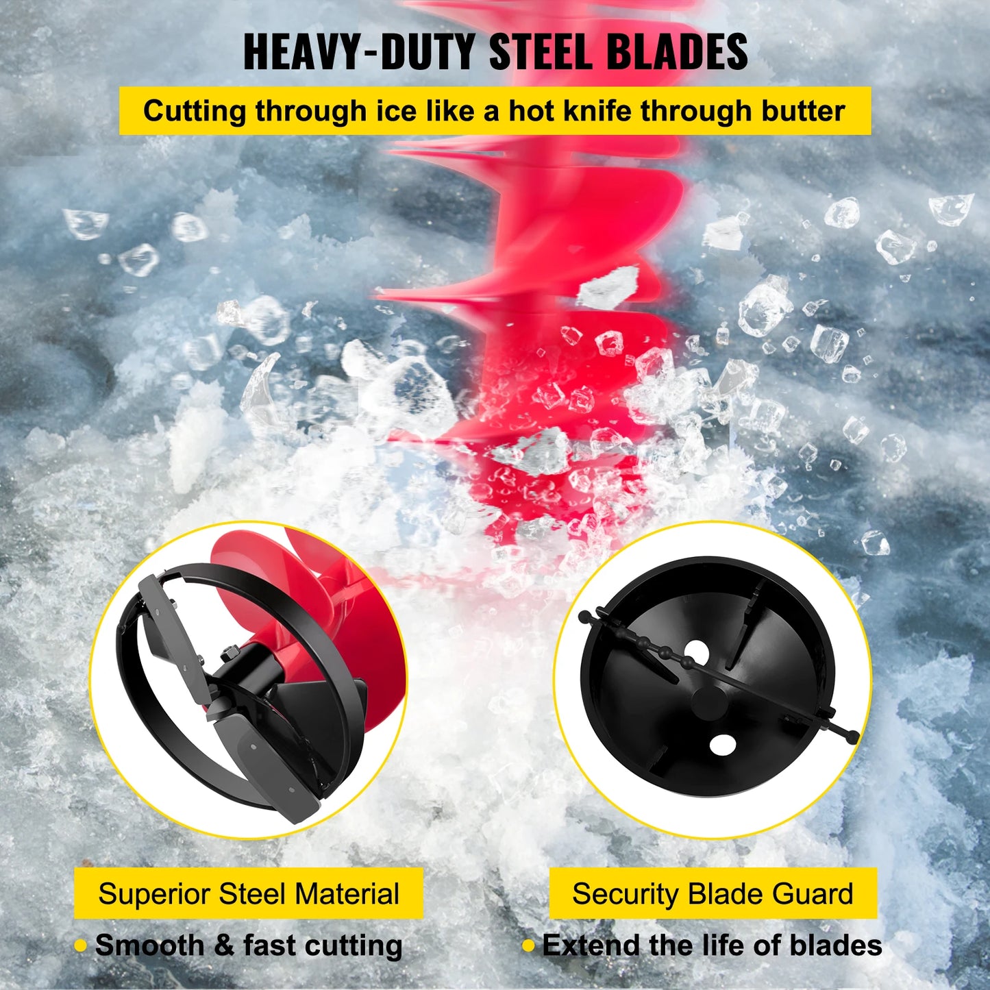 VEVOR Ice Drill Auger 6\" Diameter Nylon Ice Auger 39\" Length Ice Auger Bit Auger Drill with 11.8\" Extension Rod Auger Bit