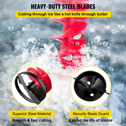 VEVOR Ice Drill Auger 6\" Diameter Nylon Ice Auger 39\" Length Ice Auger Bit Auger Drill with 11.8\" Extension Rod Auger Bit