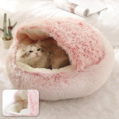Plush Cat Bed Warm Soft Bed for Cats Small Dogs Round Pet Nest House With Lid Kitten Cave Puppy Kennel Cushion Cat Accessories