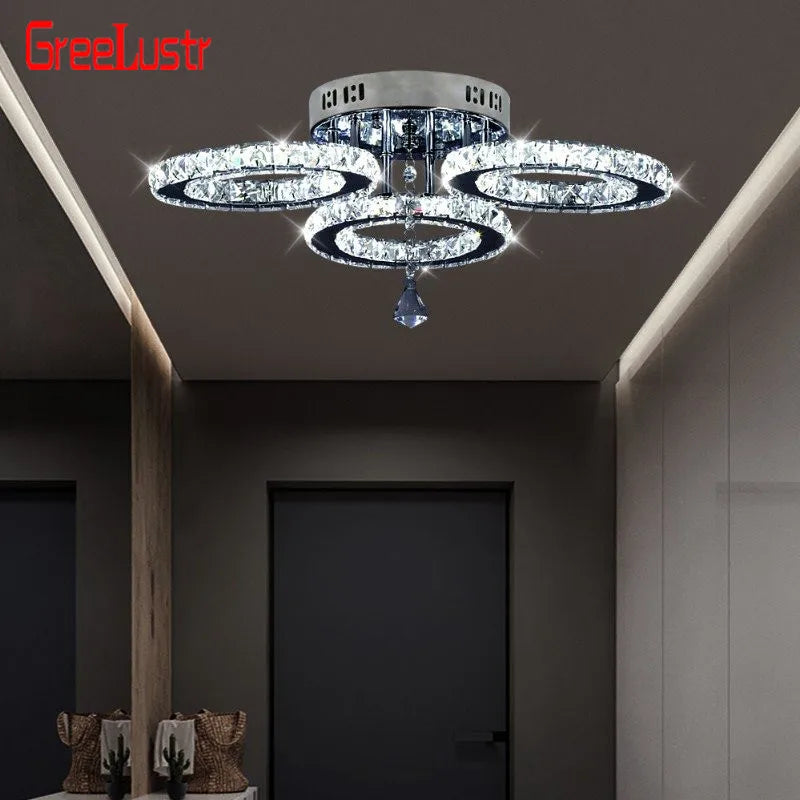 Modern Ceiling Lamp Pendant Light Crystal Led Chandelier Fixture Rings Stainless Steel Plafonnier Kids Bedroom Home Decor Indoor