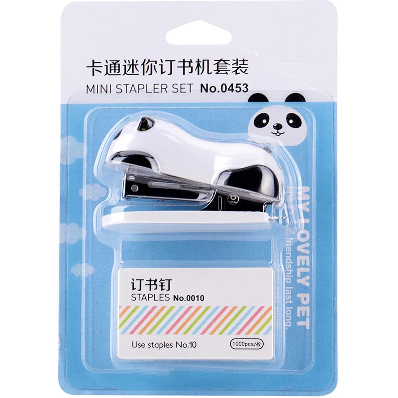 A set of fashionable stapler for panda stapler, with 10 mm steel clips, office supplies, school uniform supplies