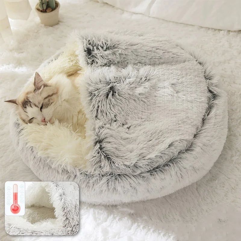 Plush Cat Bed Warm Soft Bed for Cats Small Dogs Round Pet Nest House With Lid Kitten Cave Puppy Kennel Cushion Cat Accessories