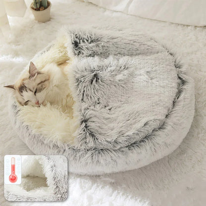 Plush Cat Bed Warm Soft Bed for Cats Small Dogs Round Pet Nest House With Lid Kitten Cave Puppy Kennel Cushion Cat Accessories