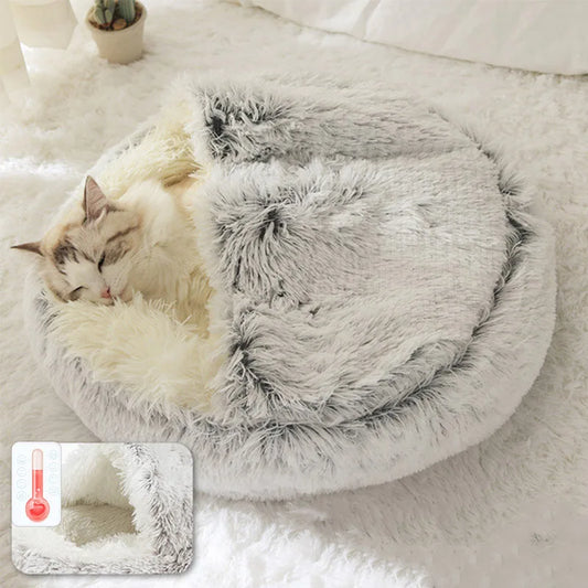 Plush Cat Bed Warm Soft Bed for Cats Small Dogs Round Pet Nest House With Lid Kitten Cave Puppy Kennel Cushion Cat Accessories