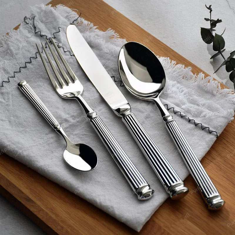 Europe Silver Luxury Fashion Cutlery Set 18/10 Stainless Steel Creativity Gift Roman Column Flatware 304 Drop Shipping