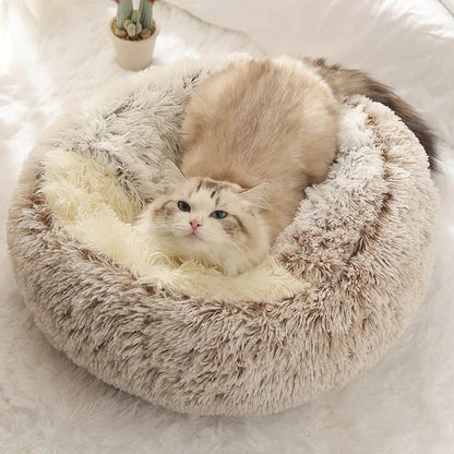 Plush Cat Bed Warm Soft Bed for Cats Small Dogs Round Pet Nest House With Lid Kitten Cave Puppy Kennel Cushion Cat Accessories