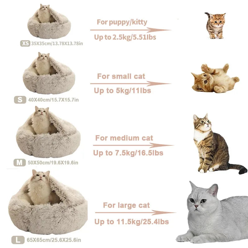 Plush Cat Bed Warm Soft Bed for Cats Small Dogs Round Pet Nest House With Lid Kitten Cave Puppy Kennel Cushion Cat Accessories