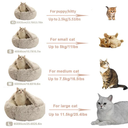 Plush Cat Bed Warm Soft Bed for Cats Small Dogs Round Pet Nest House With Lid Kitten Cave Puppy Kennel Cushion Cat Accessories