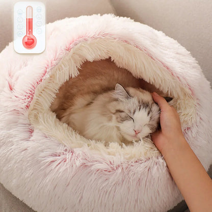 Plush Cat Bed Warm Soft Bed for Cats Small Dogs Round Pet Nest House With Lid Kitten Cave Puppy Kennel Cushion Cat Accessories